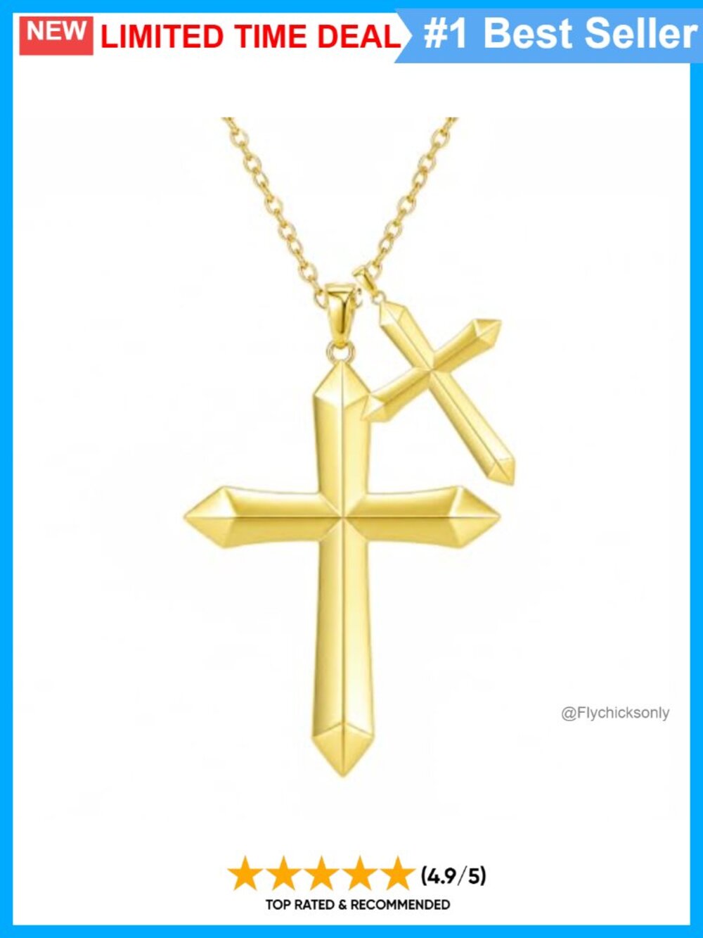 18K Gold Cross Necklace Double Cross Pendant Women Christian Gift